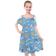 Cute Cat Pattern Kids  Cut Out Shoulders Chiffon Dress by ExtraGoodSauce