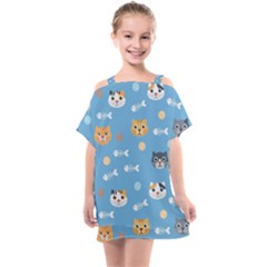 Cute Cat Pattern Kids  One Piece Chiffon Dress by ExtraGoodSauce