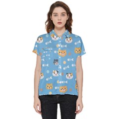 Cute Cat Pattern Short Sleeve Pocket Shirt by ExtraGoodSauce