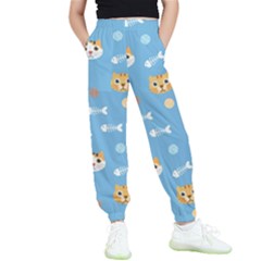 Cute Cat Pattern Kids  Elastic Waist Pants by ExtraGoodSauce