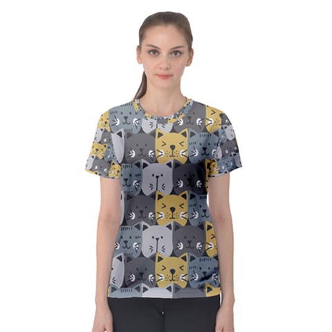 Cute Cat Pattern Women s Sport Mesh Tee by ExtraGoodSauce