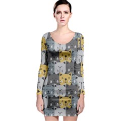 Cute Cat Pattern Long Sleeve Bodycon Dress by ExtraGoodSauce