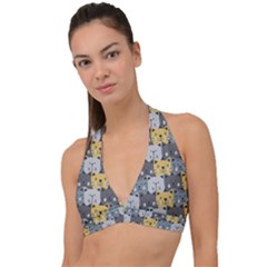 Cute Cat Pattern Halter Plunge Bikini Top by ExtraGoodSauce