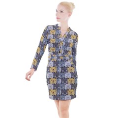 Cute Cat Pattern Button Long Sleeve Dress by ExtraGoodSauce