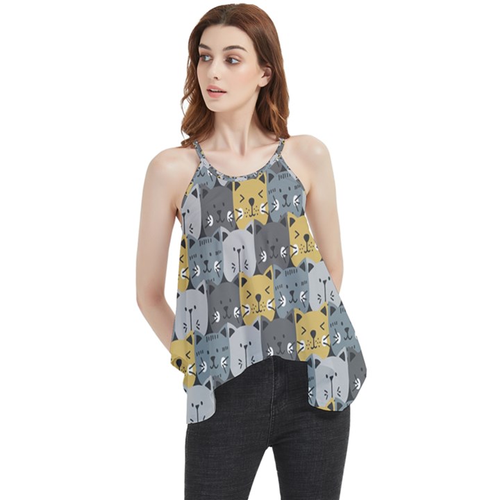 Cute Cat Pattern Flowy Camisole Tank Top