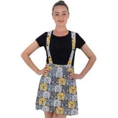 Cute Cat Pattern Velvet Suspender Skater Skirt by ExtraGoodSauce