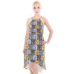 Cute Cat Pattern High-low Halter Chiffon Dress  by ExtraGoodSauce