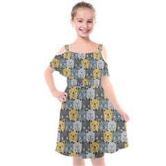 Cute Cat Pattern Kids  Cut Out Shoulders Chiffon Dress by ExtraGoodSauce