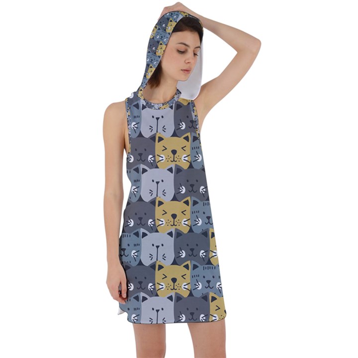 Cute Cat Pattern Racer Back Hoodie Dress