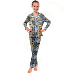 Cute Cat Pattern Kid s Satin Long Sleeve Pajamas Set