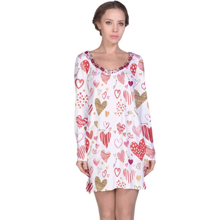 Beautiful Hearts Pattern Cute Cakes Valentine Long Sleeve Nightdress