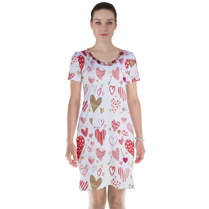 Beautiful Hearts Pattern Cute Cakes Valentine Short Sleeve Nightdress