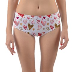 Beautiful Hearts Pattern Cute Cakes Valentine Reversible Mid-waist Bikini Bottoms by designsbymallika