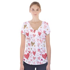 Beautiful Hearts Pattern Cute Cakes Valentine Short Sleeve Front Detail Top by designsbymallika