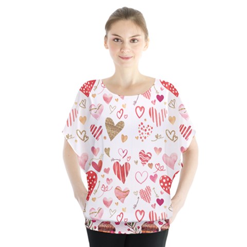 Beautiful Hearts Pattern Cute Cakes Valentine Batwing Chiffon Blouse by designsbymallika