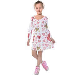 Beautiful Hearts Pattern Cute Cakes Valentine Kids  Long Sleeve Velvet Dress by designsbymallika