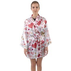 Beautiful Hearts Pattern Cute Cakes Valentine Long Sleeve Satin Kimono by designsbymallika