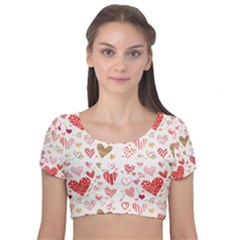 Beautiful Hearts Pattern Cute Cakes Valentine Velvet Short Sleeve Crop Top 