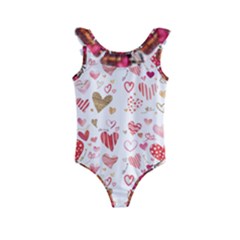 Beautiful Hearts Pattern Cute Cakes Valentine Kids  Frill Swimsuit by designsbymallika