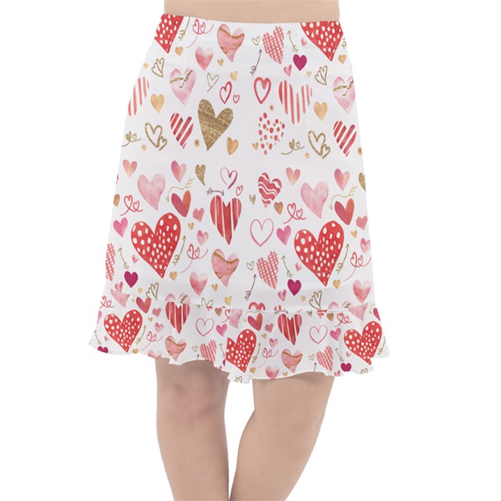 Beautiful Hearts Pattern Cute Cakes Valentine Fishtail Chiffon Skirt