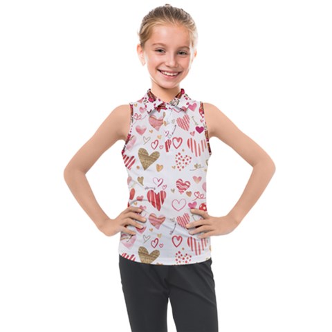 Beautiful Hearts Pattern Cute Cakes Valentine Kids  Sleeveless Polo Tee by designsbymallika