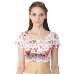 Beautiful Hearts Pattern Short Sleeve Crop Top by designsbymallika