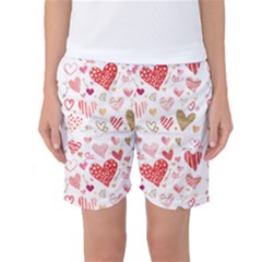 Beautiful Hearts Pattern Women s Basketball Shorts by designsbymallika