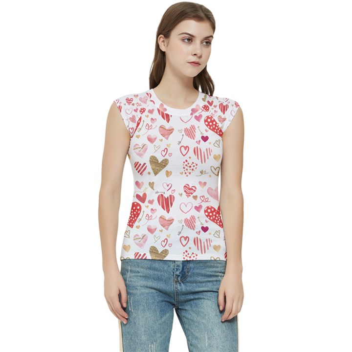 Beautiful Hearts Pattern Women s Raglan Cap Sleeve Tee