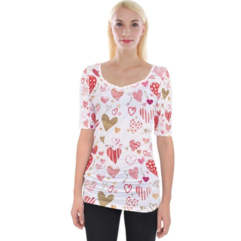 Beautiful Hearts Pattern Wide Neckline Tee by designsbymallika