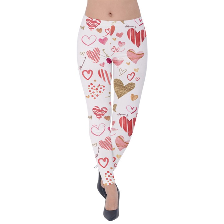 Beautiful Hearts Pattern Velvet Leggings