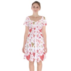 Beautiful Hearts Pattern Short Sleeve Bardot Dress by designsbymallika