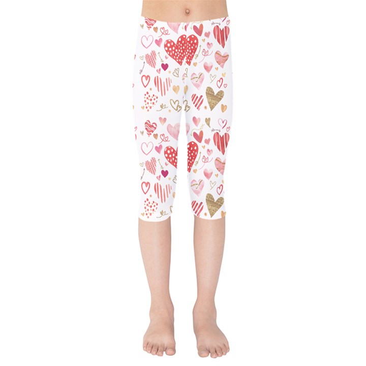 Beautiful Hearts Pattern Kids  Capri Leggings 