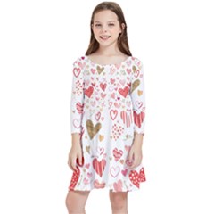 Beautiful Hearts Pattern Kids  Quarter Sleeve Skater Dress