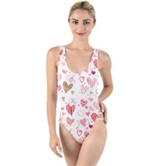 Beautiful Hearts Pattern High Leg Strappy Swimsuit