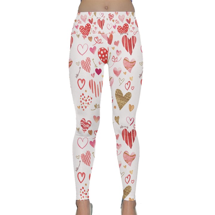 Beautiful Hearts Pattern Lightweight Velour Classic Yoga Leggings