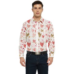 Beautiful Hearts Pattern Men s Long Sleeve Pocket Shirt 