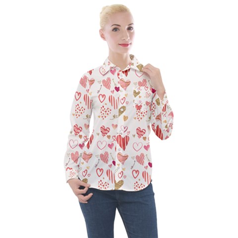 Beautiful Hearts Pattern Women s Long Sleeve Pocket Shirt by designsbymallika