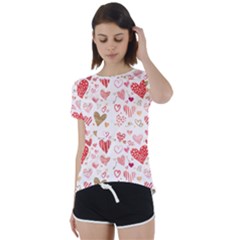 Beautiful Hearts Pattern Short Sleeve Foldover Tee by designsbymallika