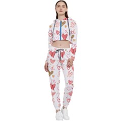 Beautiful Hearts Pattern Cropped Zip Up Lounge Set