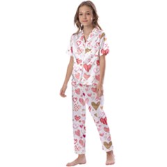 Beautiful Hearts Pattern Kids  Satin Short Sleeve Pajamas Set