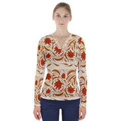 Ornamental Flowers V-neck Long Sleeve Top by Eskimos