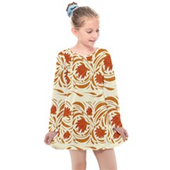 Ornamental Flowers Kids  Long Sleeve Dress by Eskimos