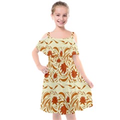 Ornamental Flowers Kids  Cut Out Shoulders Chiffon Dress