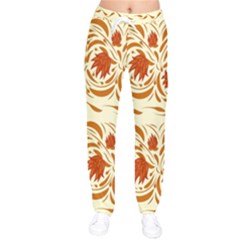 Ornamental Flowers Women Velvet Drawstring Pants by Eskimos