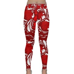 Red Ethnic Flowers Classic Yoga Leggings by Eskimos