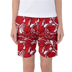 Red Ethnic Flowers Women s Basketball Shorts by Eskimos