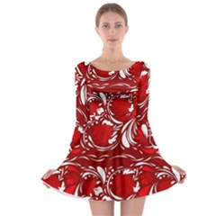 Red Ethnic Flowers Long Sleeve Skater Dress by Eskimos