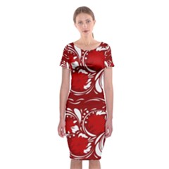 Red Ethnic Flowers Classic Short Sleeve Midi Dress by Eskimos