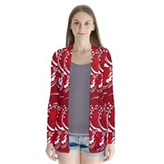 Red Ethnic Flowers Drape Collar Cardigan by Eskimos