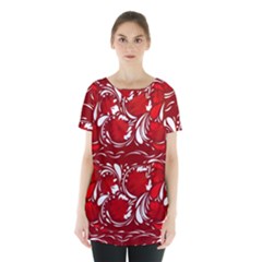 Red Ethnic Flowers Skirt Hem Sports Top by Eskimos